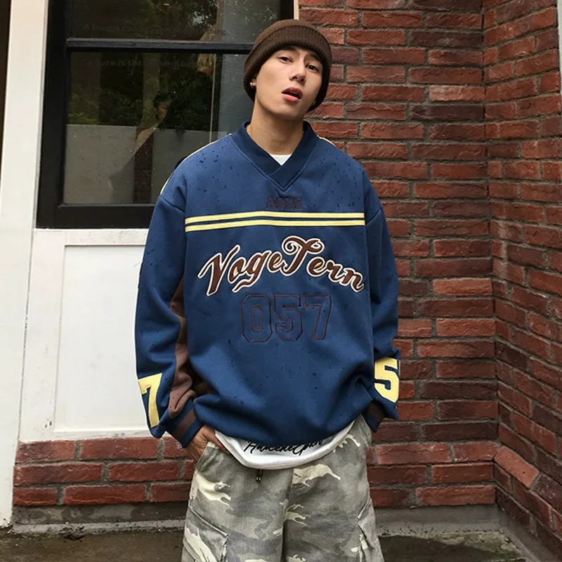 Retro Striped Letter Pullover Sweatshirt