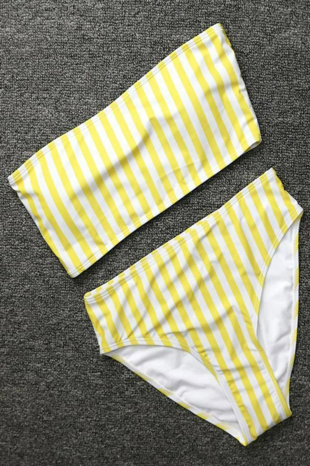 Retro Yellow Striped Strapless Bikini