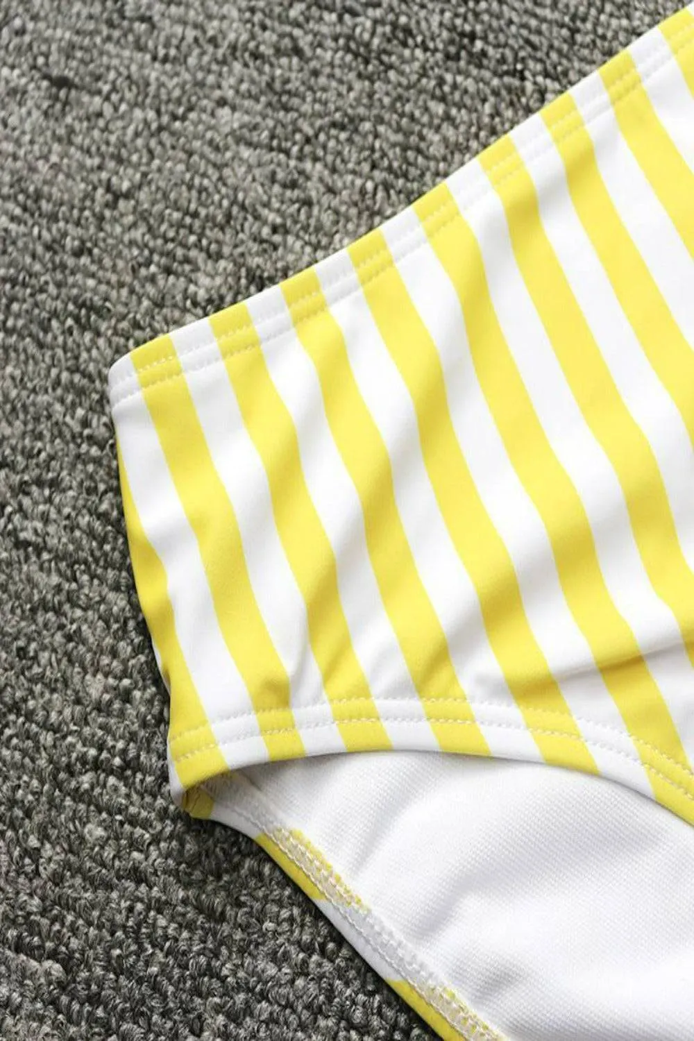 Retro Yellow Striped Strapless Bikini