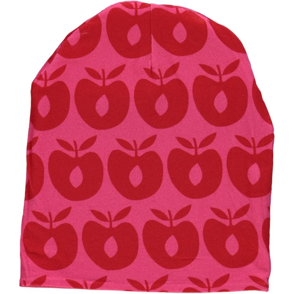 Reversible Beanie With Stripes  - Purple Heart & Retro Apples