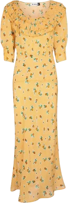 Rixo Yellow Belle Floral Silk-blend Maxi Dress UK M