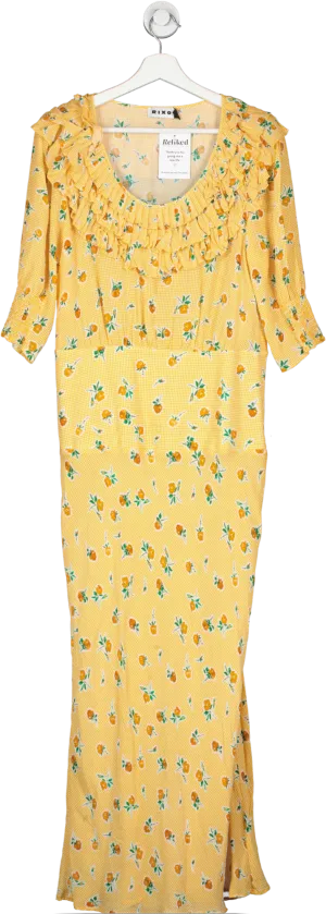 Rixo Yellow Belle Floral Silk-blend Maxi Dress UK M