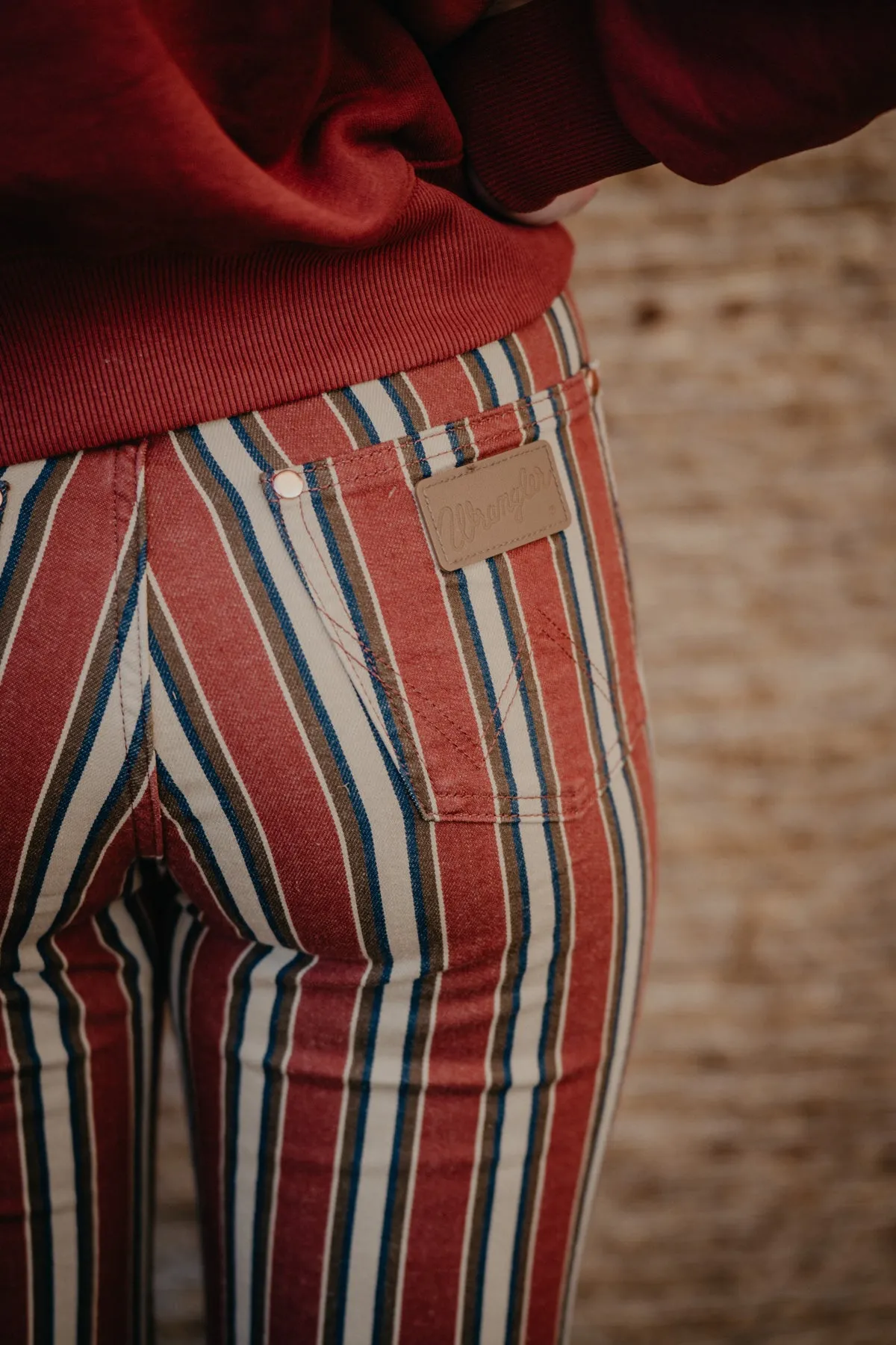 'Road Runner' Wrangler Lainey Wilson Red Striped Flare Jeans (25-34)