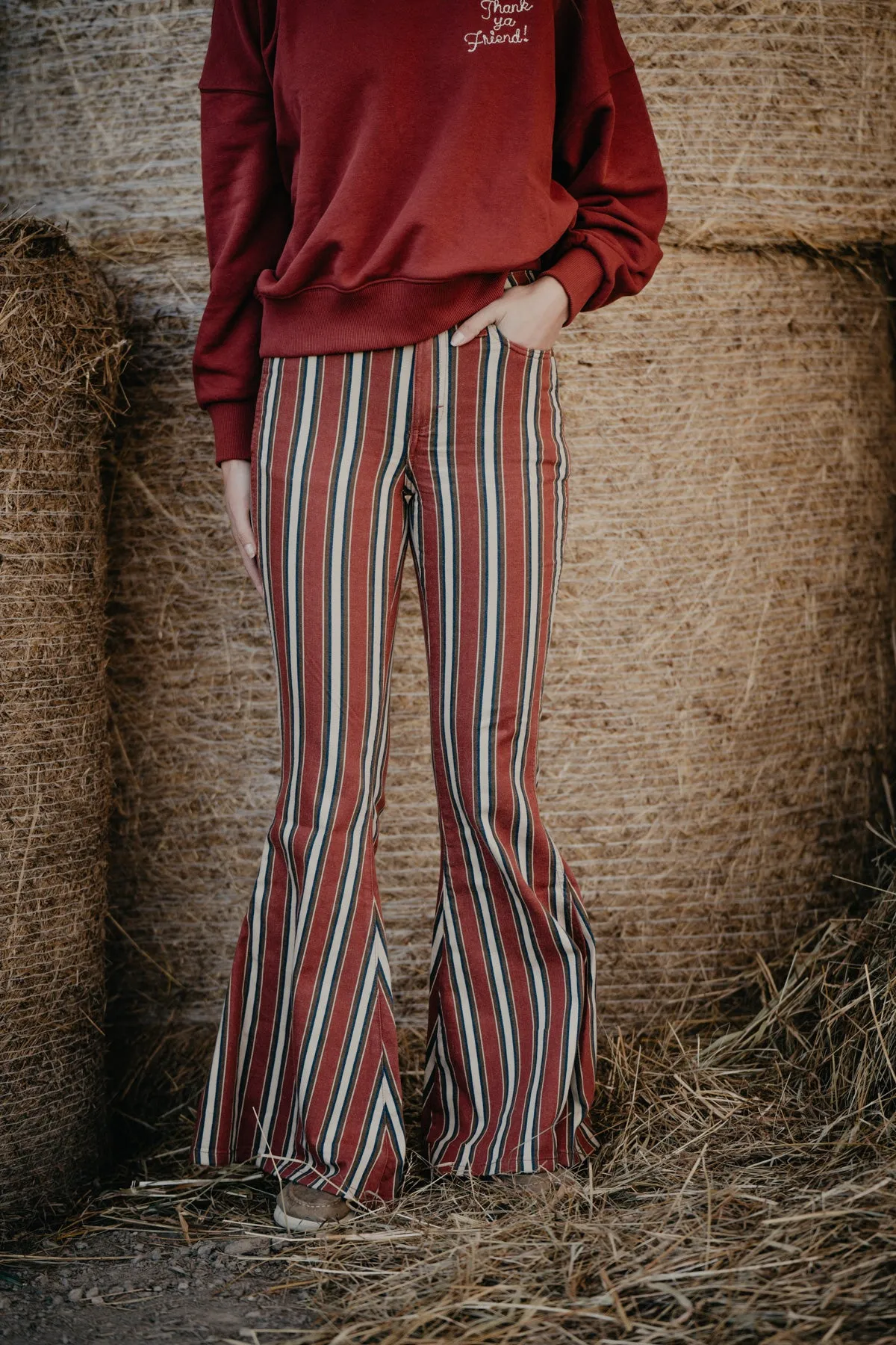 'Road Runner' Wrangler Lainey Wilson Red Striped Flare Jeans (25-34)