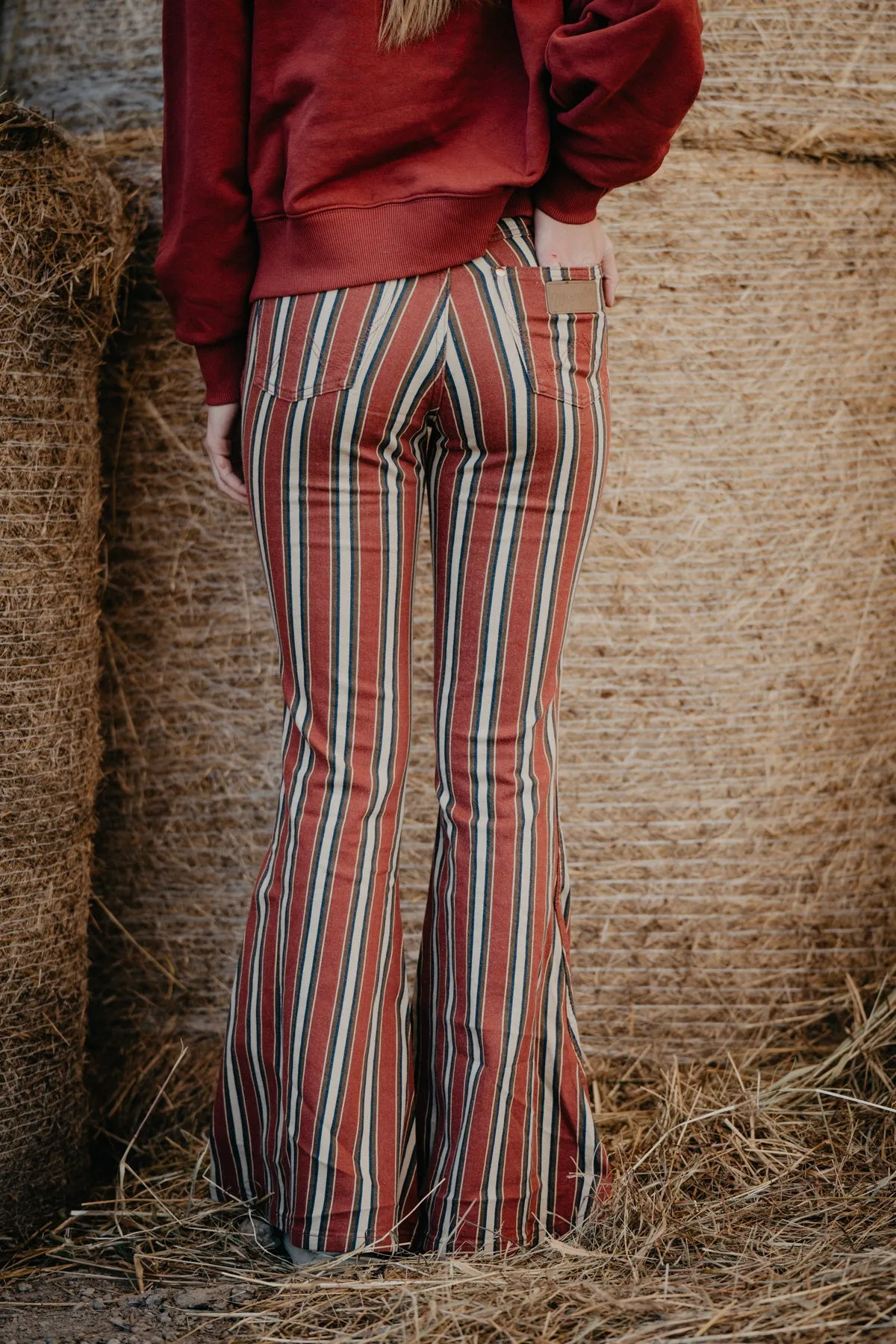 'Road Runner' Wrangler Lainey Wilson Red Striped Flare Jeans (25-34)