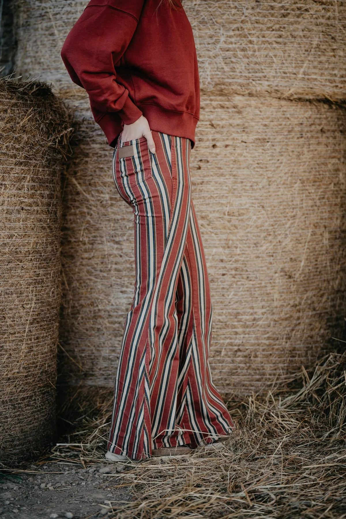 'Road Runner' Wrangler Lainey Wilson Red Striped Flare Jeans (25-34)