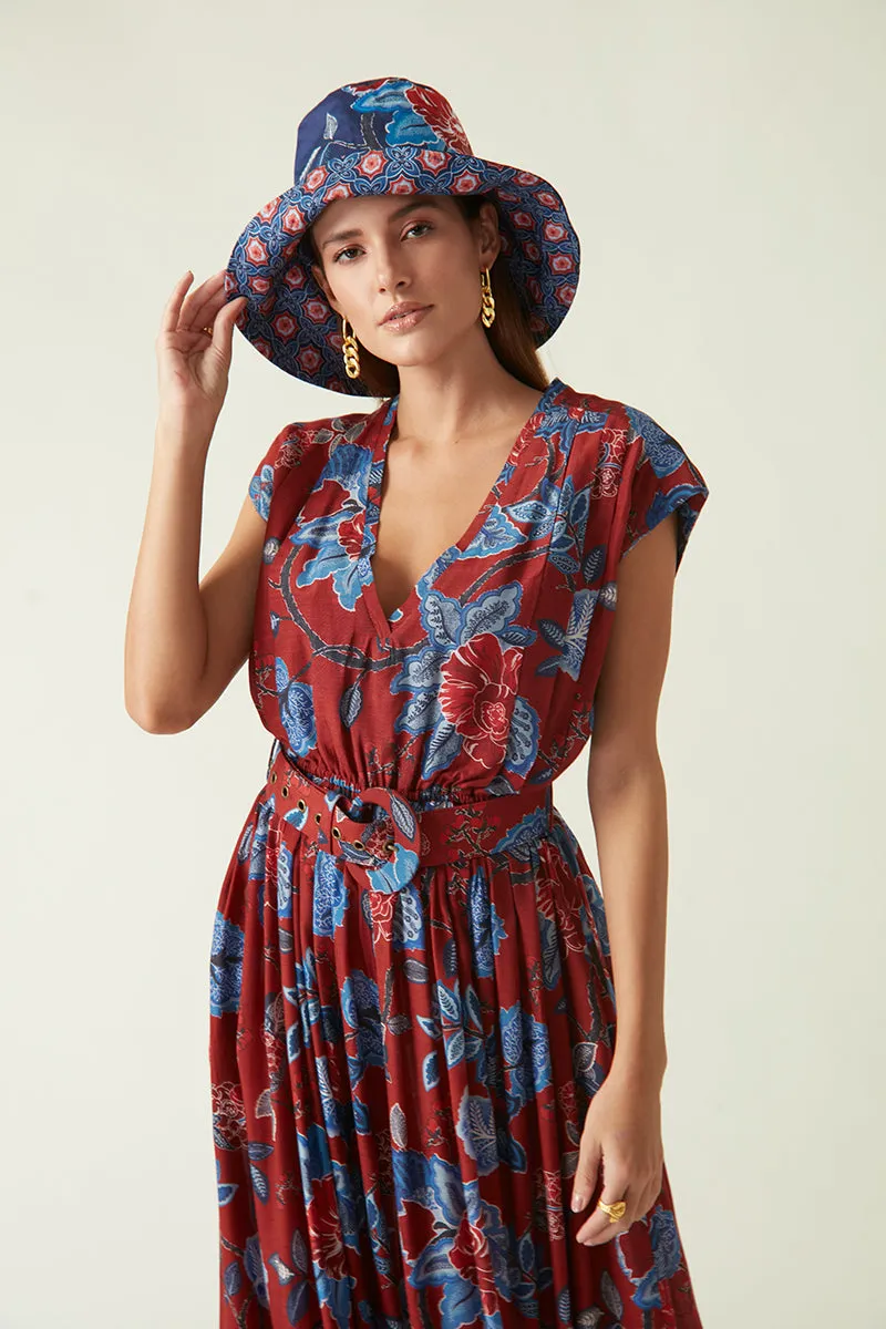 Rockefeller Holidays I  Bali Printed Jumpsuit with Belt Modal Muslin Red/Navy  Java collection 2JV-56