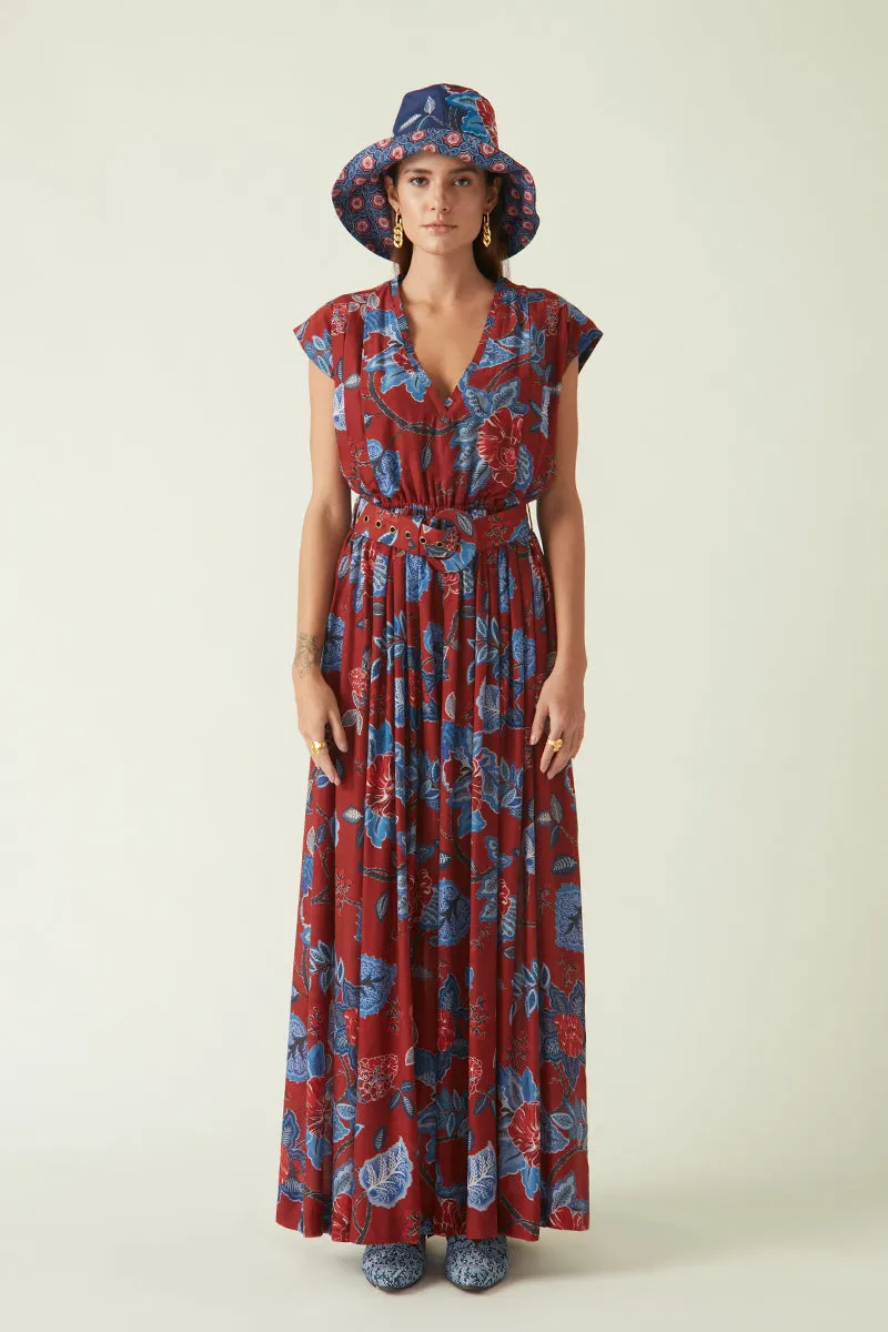 Rockefeller Holidays I  Bali Printed Jumpsuit with Belt Modal Muslin Red/Navy  Java collection 2JV-56