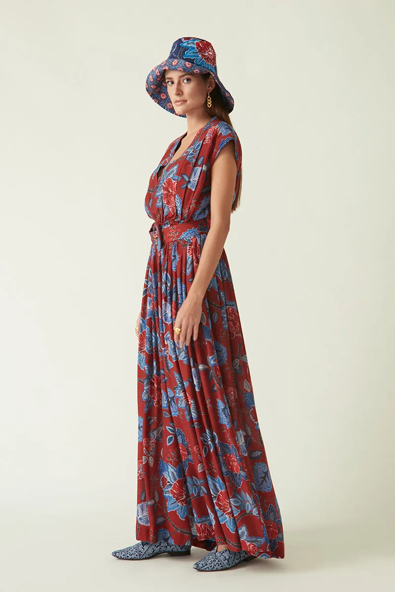 Rockefeller Holidays I  Bali Printed Jumpsuit with Belt Modal Muslin Red/Navy  Java collection 2JV-56