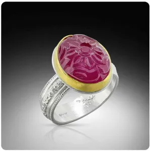 Rose Garden Carved Ruby Ring