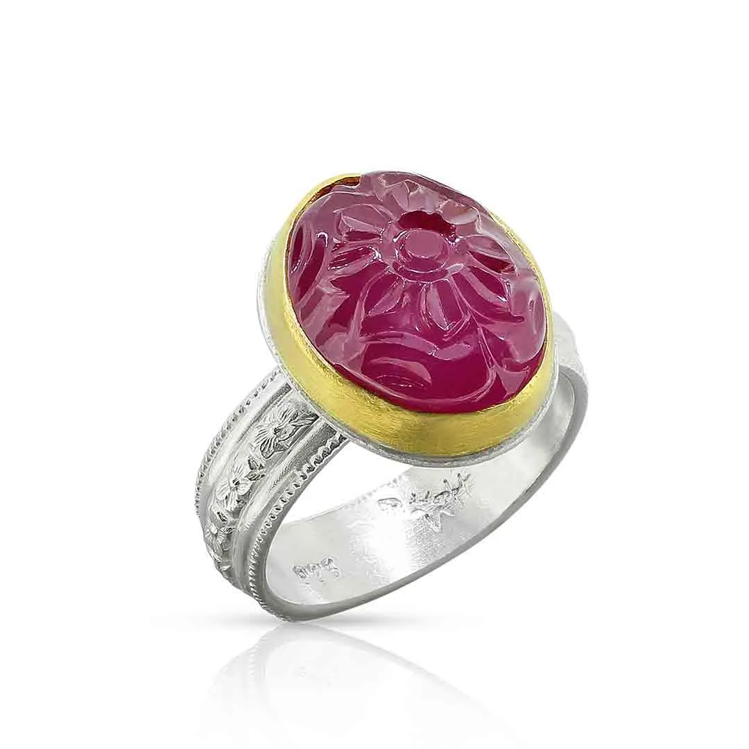 Rose Garden Carved Ruby Ring