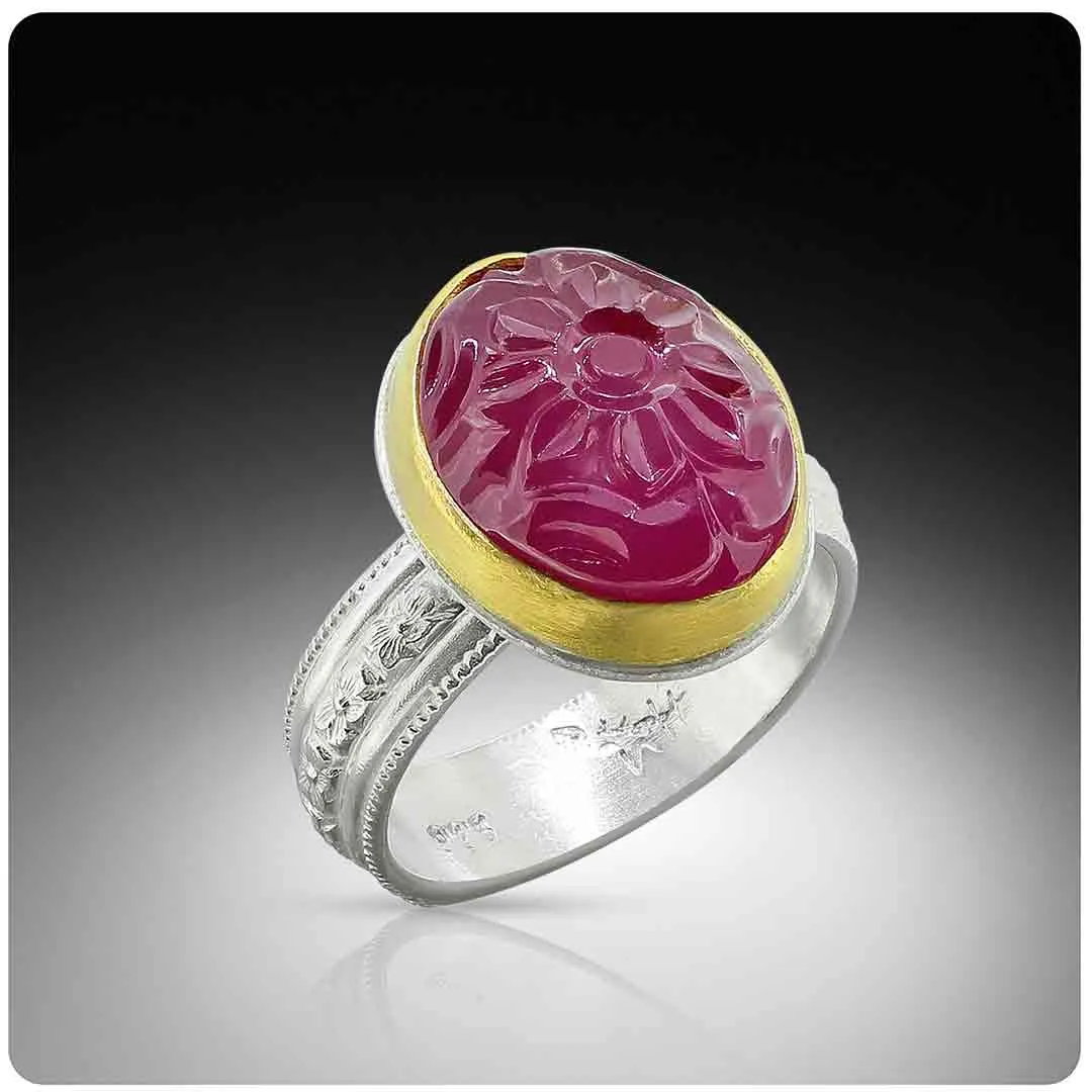 Rose Garden Carved Ruby Ring