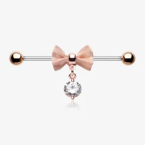Rose Gold Adorable Mesh Bow-Tie Industrial Barbell