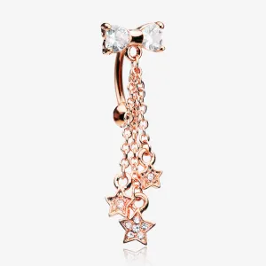 Rose Gold Sparkle Bow-Tie Star Dangle Reverse Belly Button Ring
