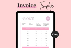 Rose Pink Invoice Canva Template Printable and Editable