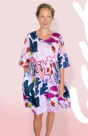 SALE Beige - mauve  Sea 100% Organic Cotton Pleated  Dress