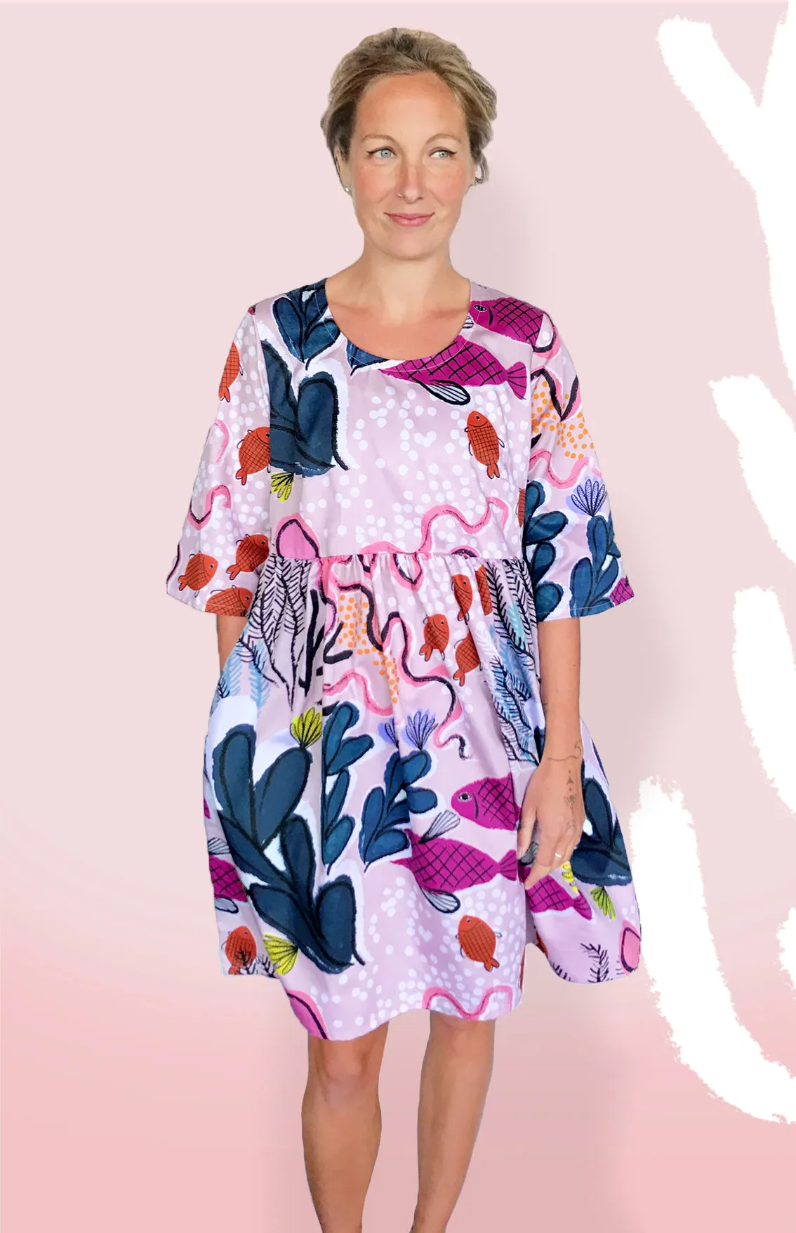 SALE Beige - mauve  Sea 100% Organic Cotton Pleated  Dress