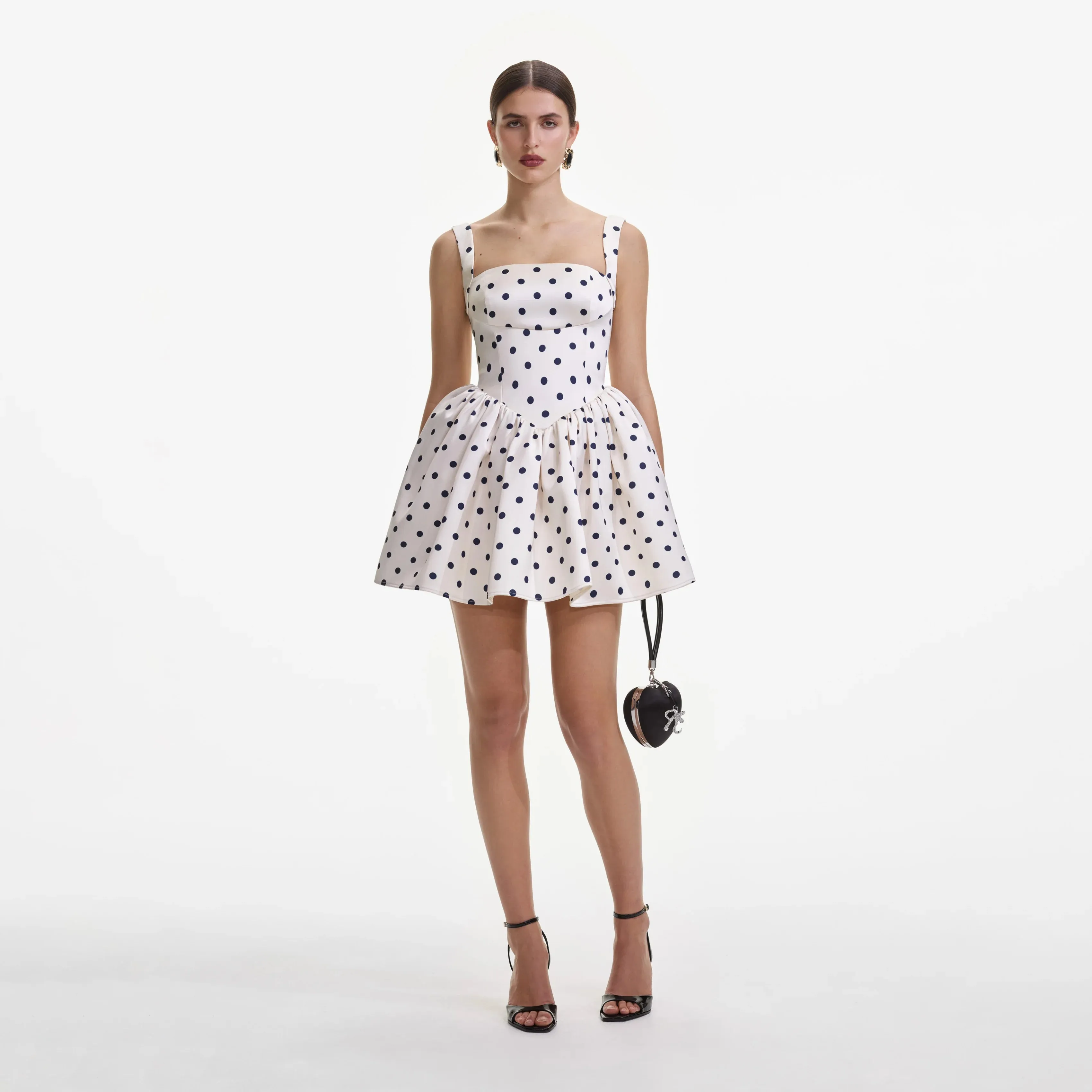SELF PORTRAIT Cream Polka Dot Satin Mini Dress