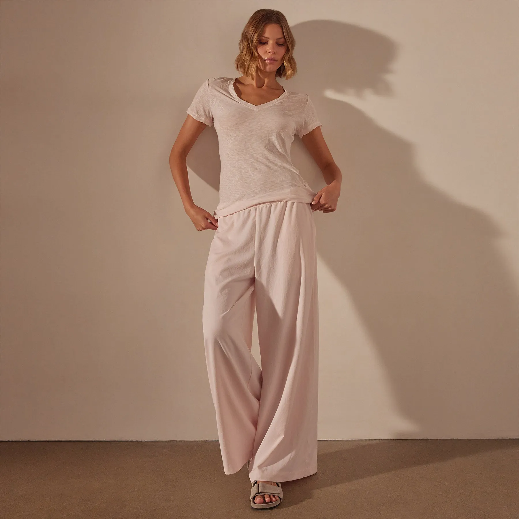 Sheer Slub Casual V Neck - Zephyr