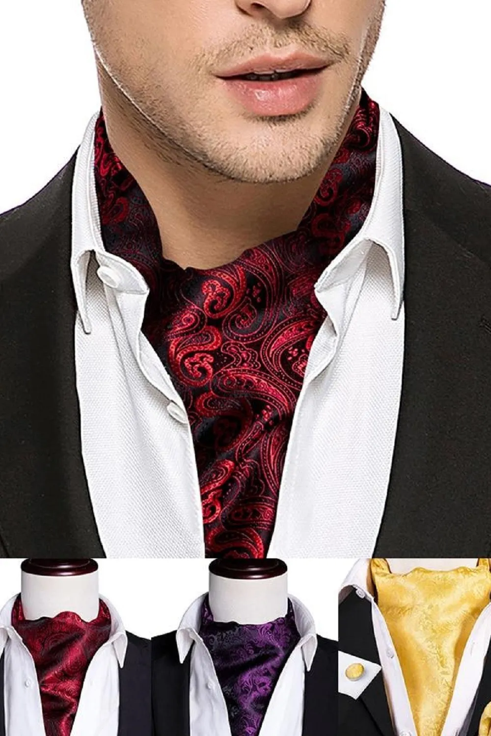 Silk Cravat Ascot Tie Set For Men