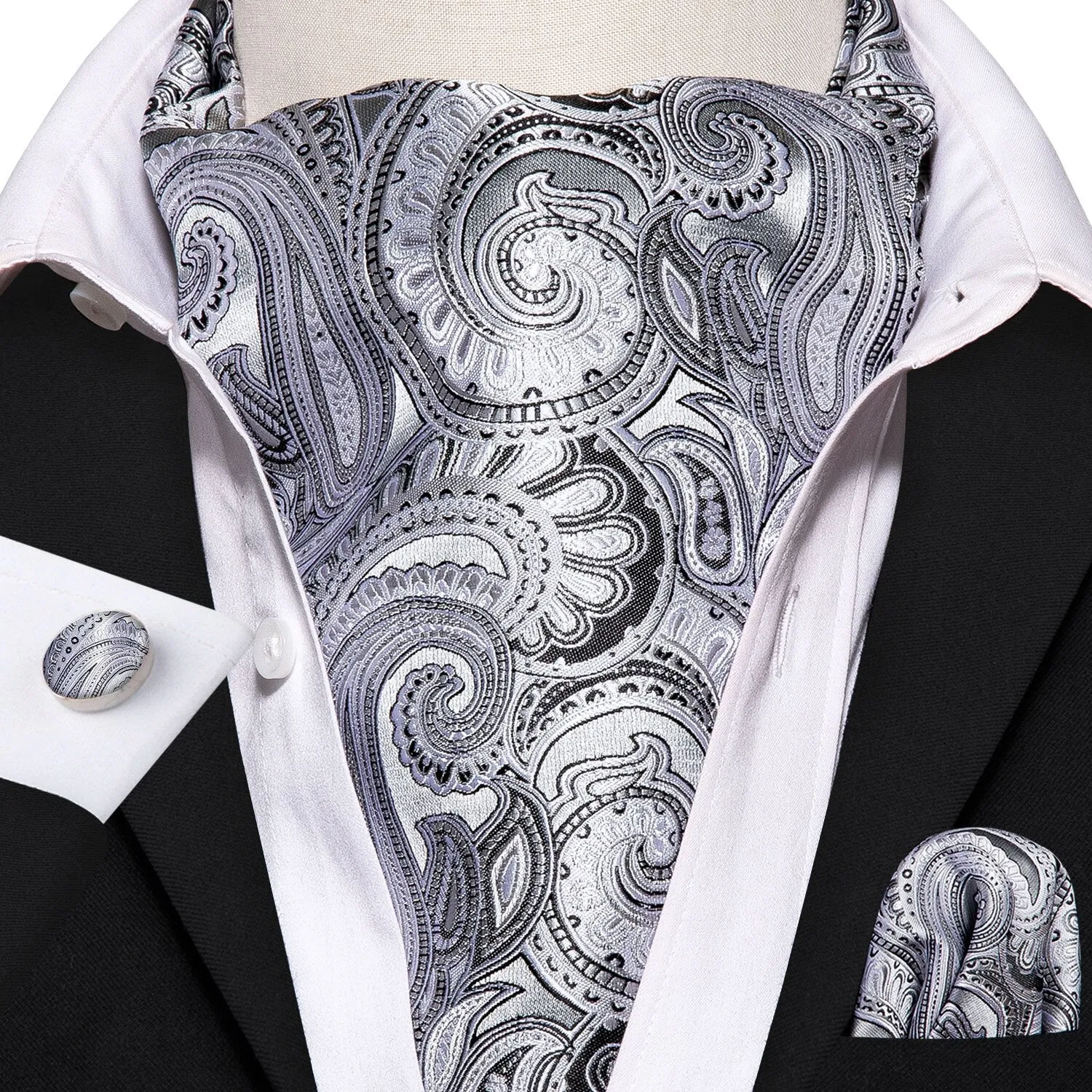 Silk Cravat Ascot Tie Set For Men