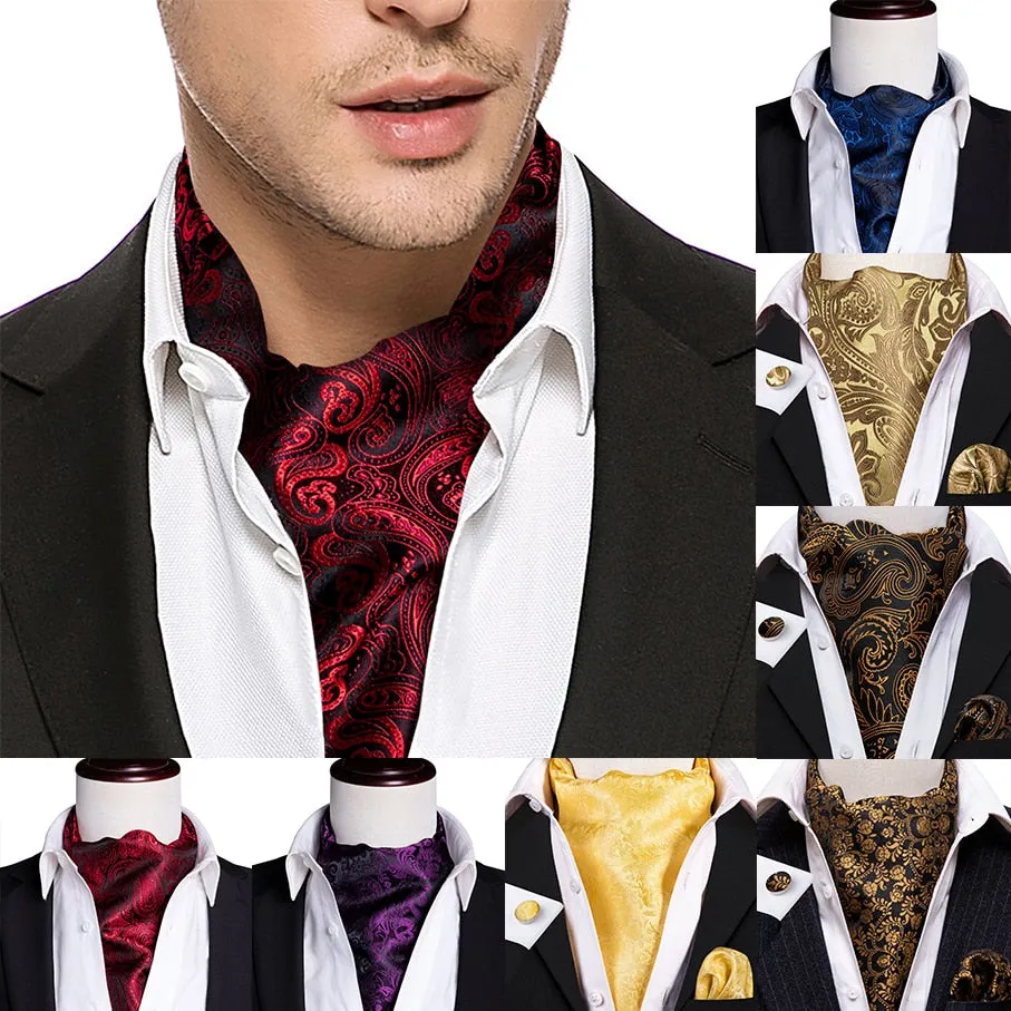 Silk Cravat Ascot Tie Set For Men