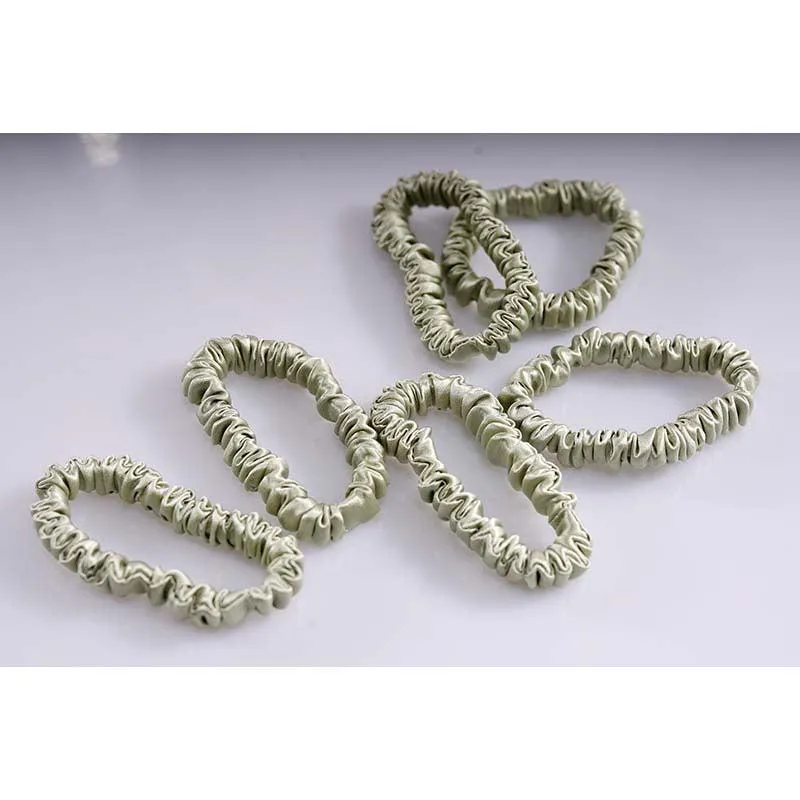 Silk skinny hair ties - Olive - 6 pack - dropshipping