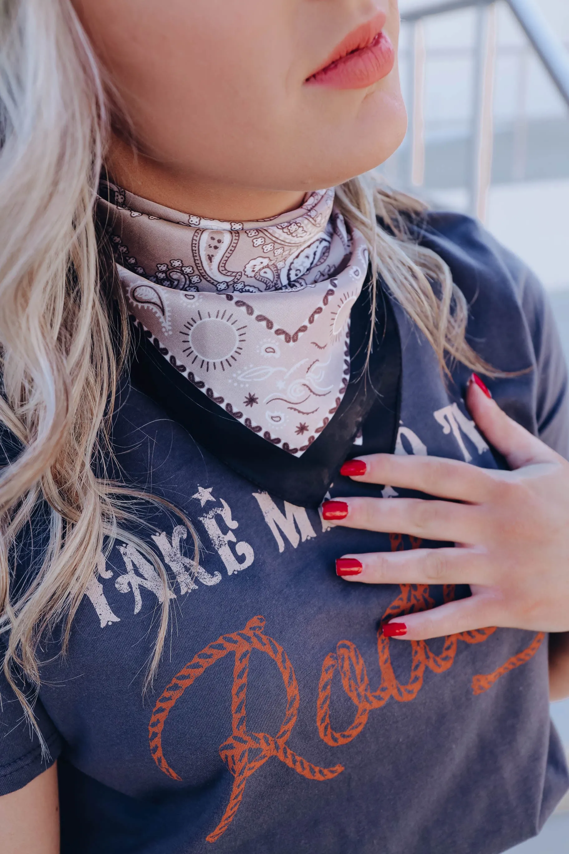 Silky Paisley Print Bandana - Beige