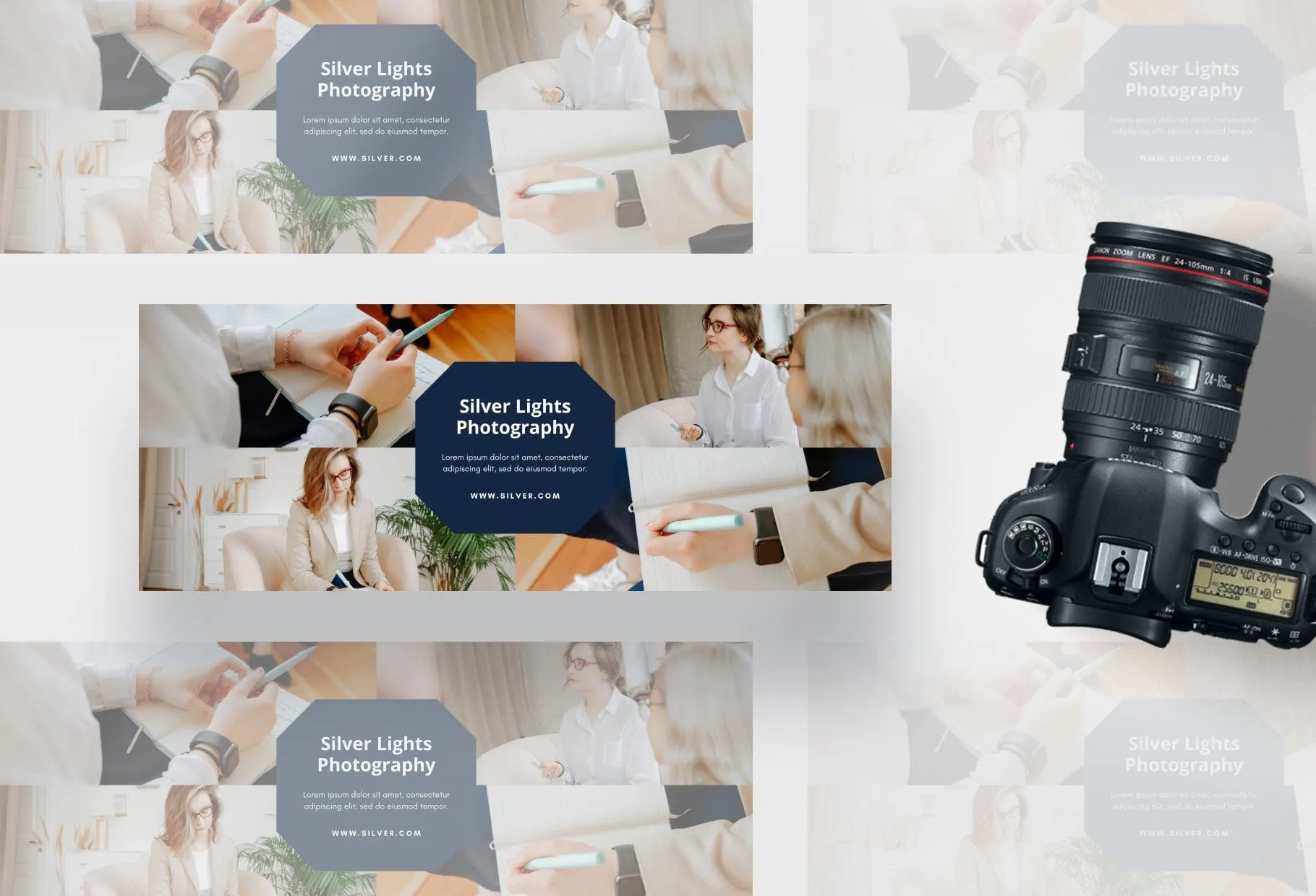 Silver Lights Facebook Cover for Photographers Editable Canva Template