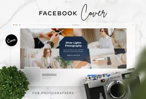 Silver Lights Facebook Cover for Photographers Editable Canva Template