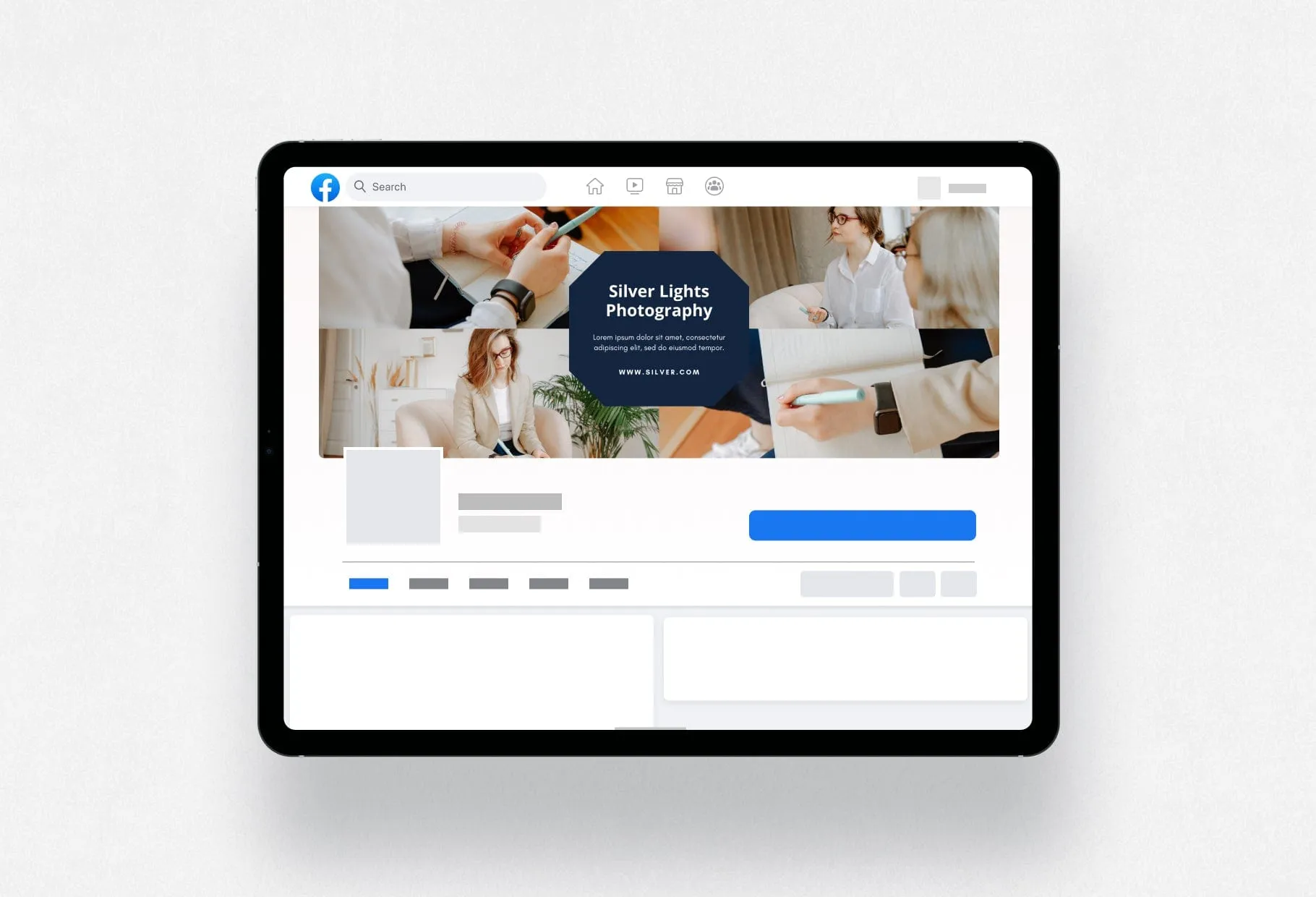 Silver Lights Facebook Cover for Photographers Editable Canva Template
