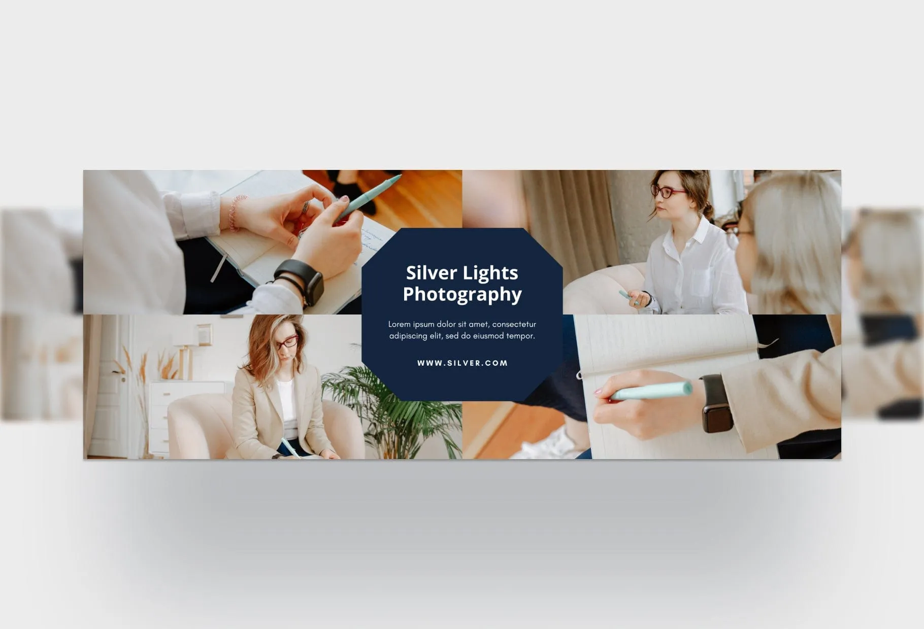 Silver Lights Facebook Cover for Photographers Editable Canva Template