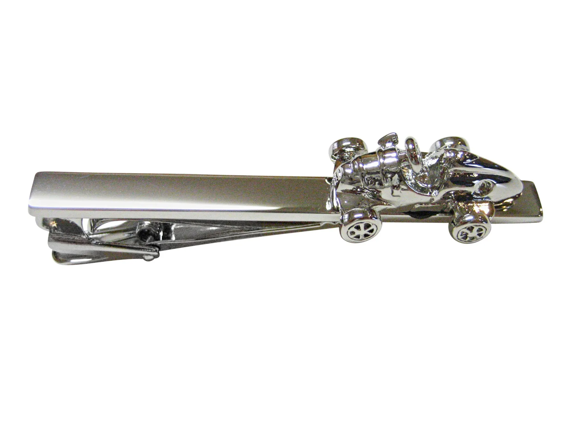 Silver Toned Retro Racing Car Square Tie Clip