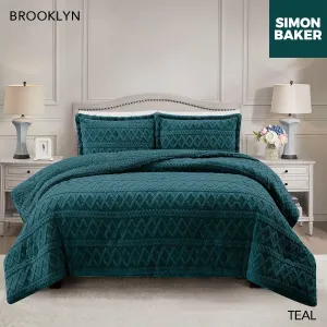 Simon Baker Brooklyn Luxury Jacquard Comforter Set With Sherpa Queen Teal