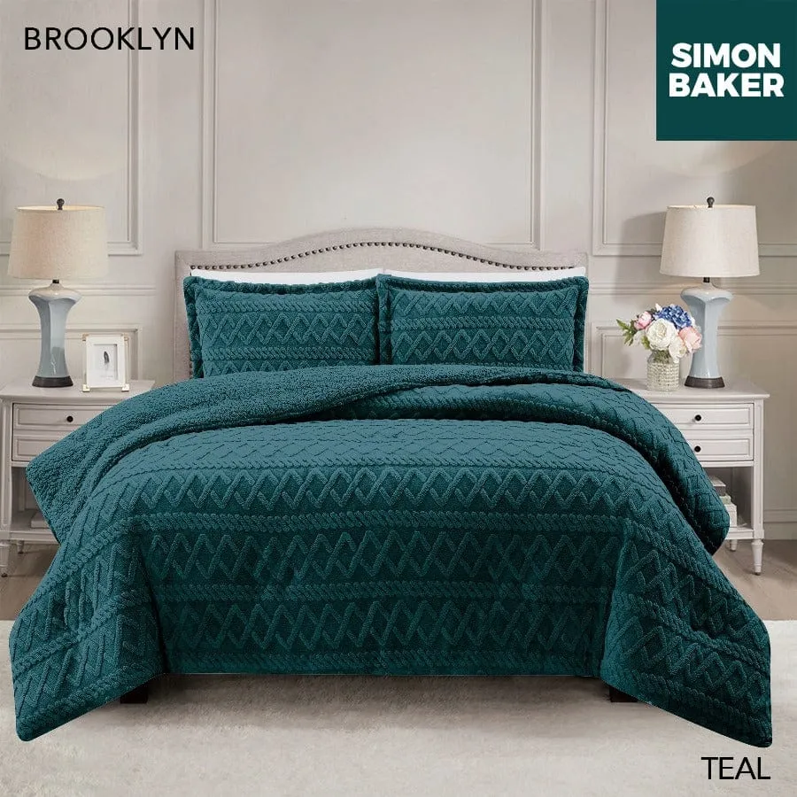 Simon Baker Brooklyn Luxury Jacquard Comforter Set With Sherpa Queen Teal