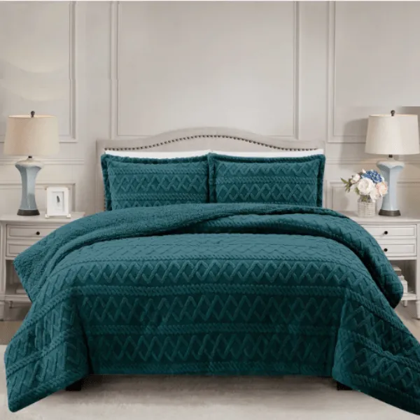 Simon Baker Brooklyn Luxury Jacquard Comforter Set With Sherpa Queen Teal