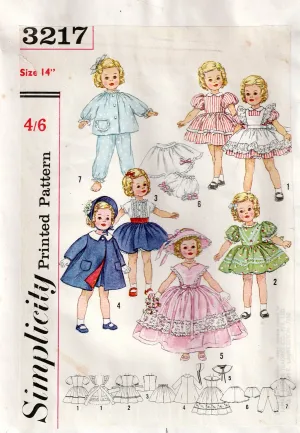 Simplicity 3217 Retro Wardrobe For 14 inch Shirley Temple Baby Dolls 1950s Vintage Sewing Pattern