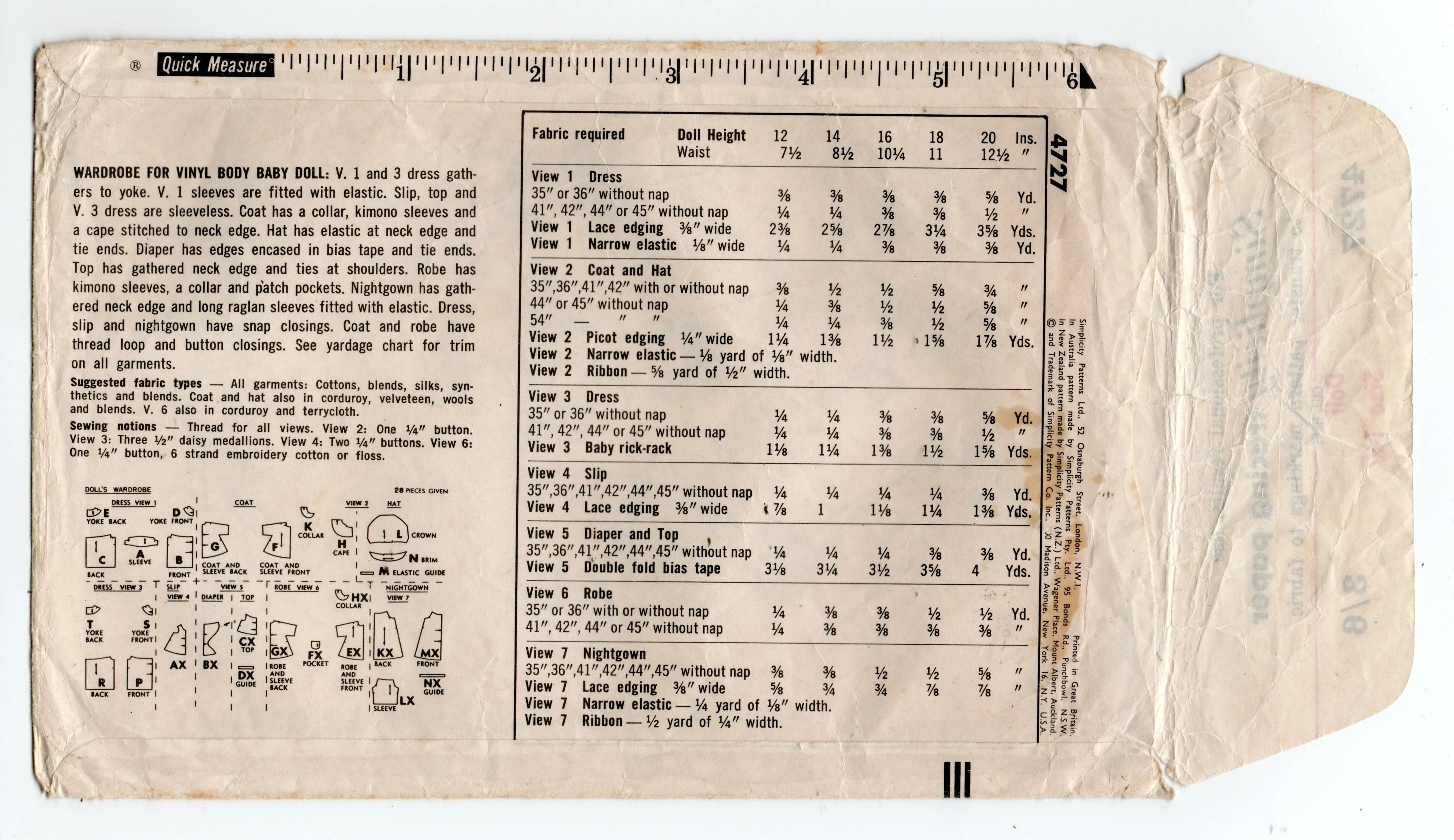 Simplicity 4727 Retro Wardrobe For 14 inch Baby Dolls 1960s Vintage Sewing Pattern