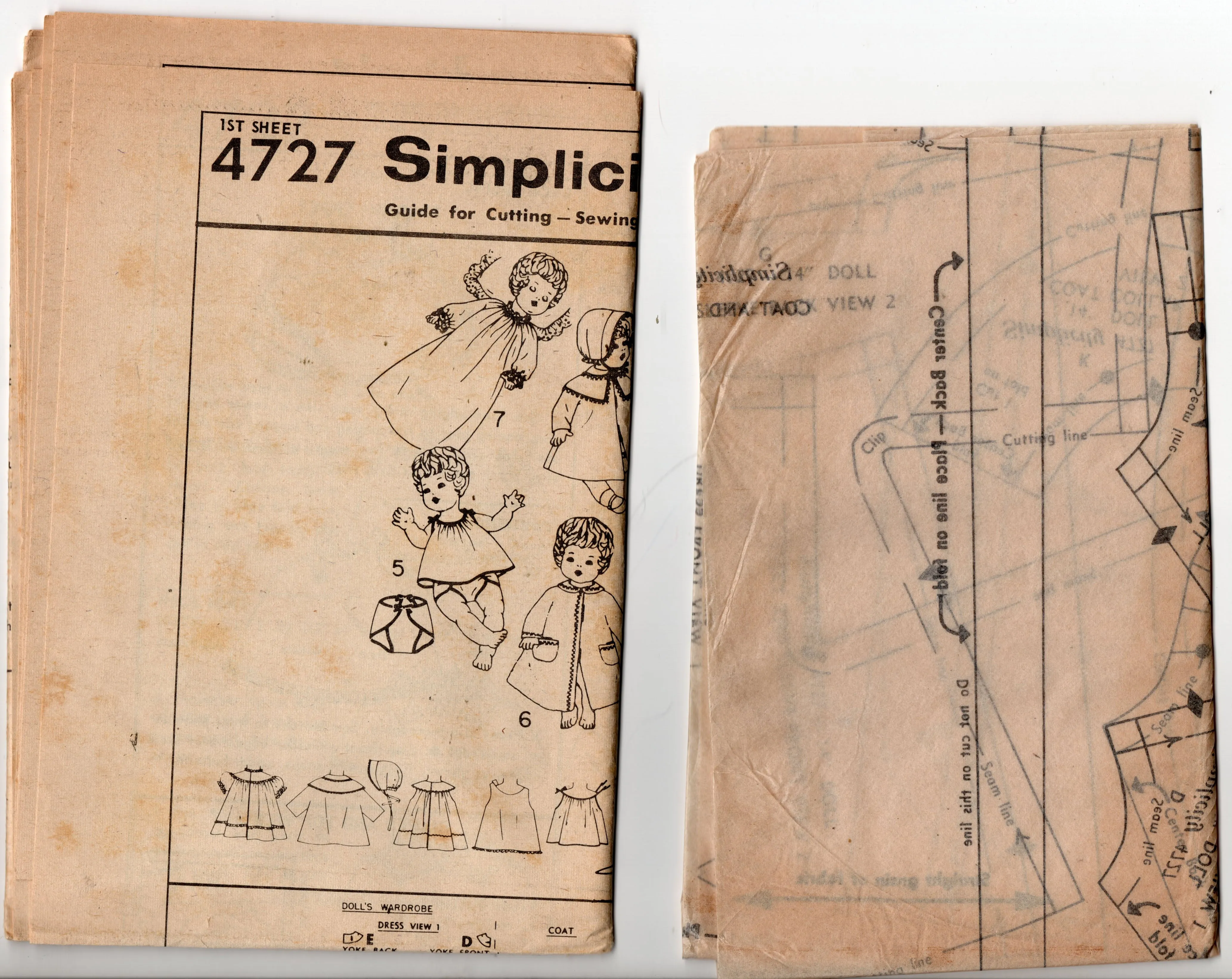 Simplicity 4727 Retro Wardrobe For 14 inch Baby Dolls 1960s Vintage Sewing Pattern