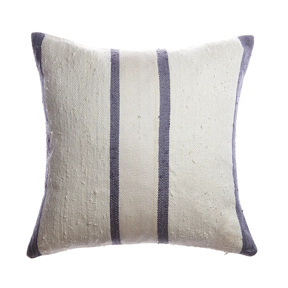 Slate Stripes Raw Silk Square Pillow