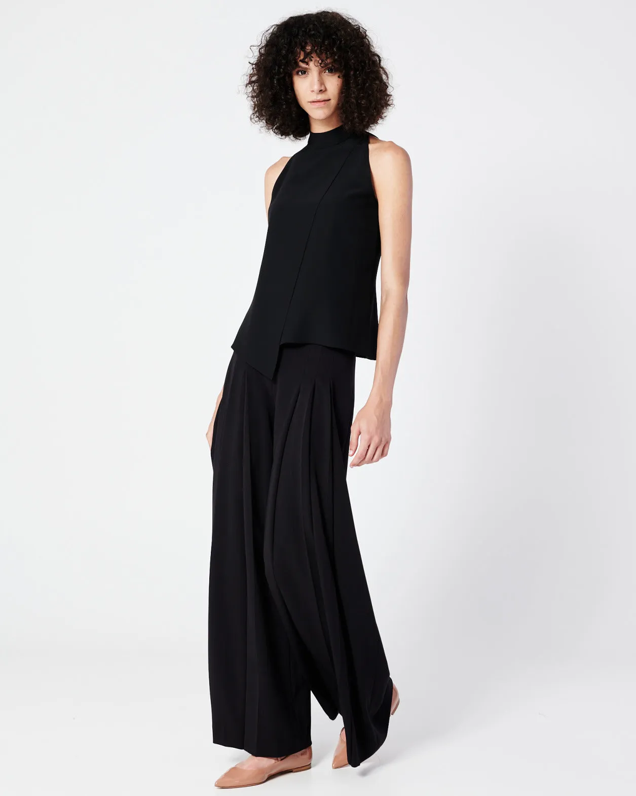 Sleeveless Silk Blouse with Asymmetrical Front