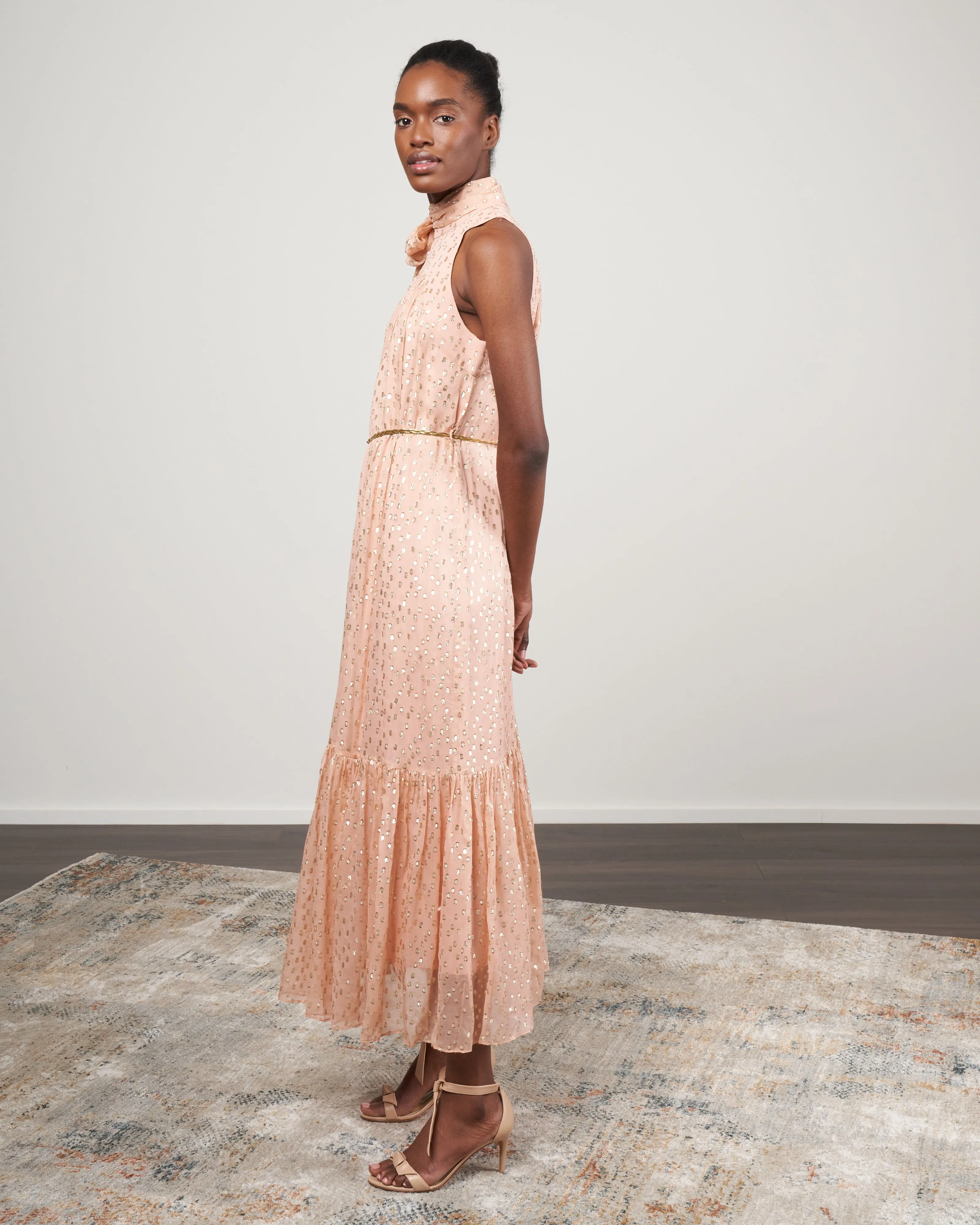 sleeveless tie neck dress - blush