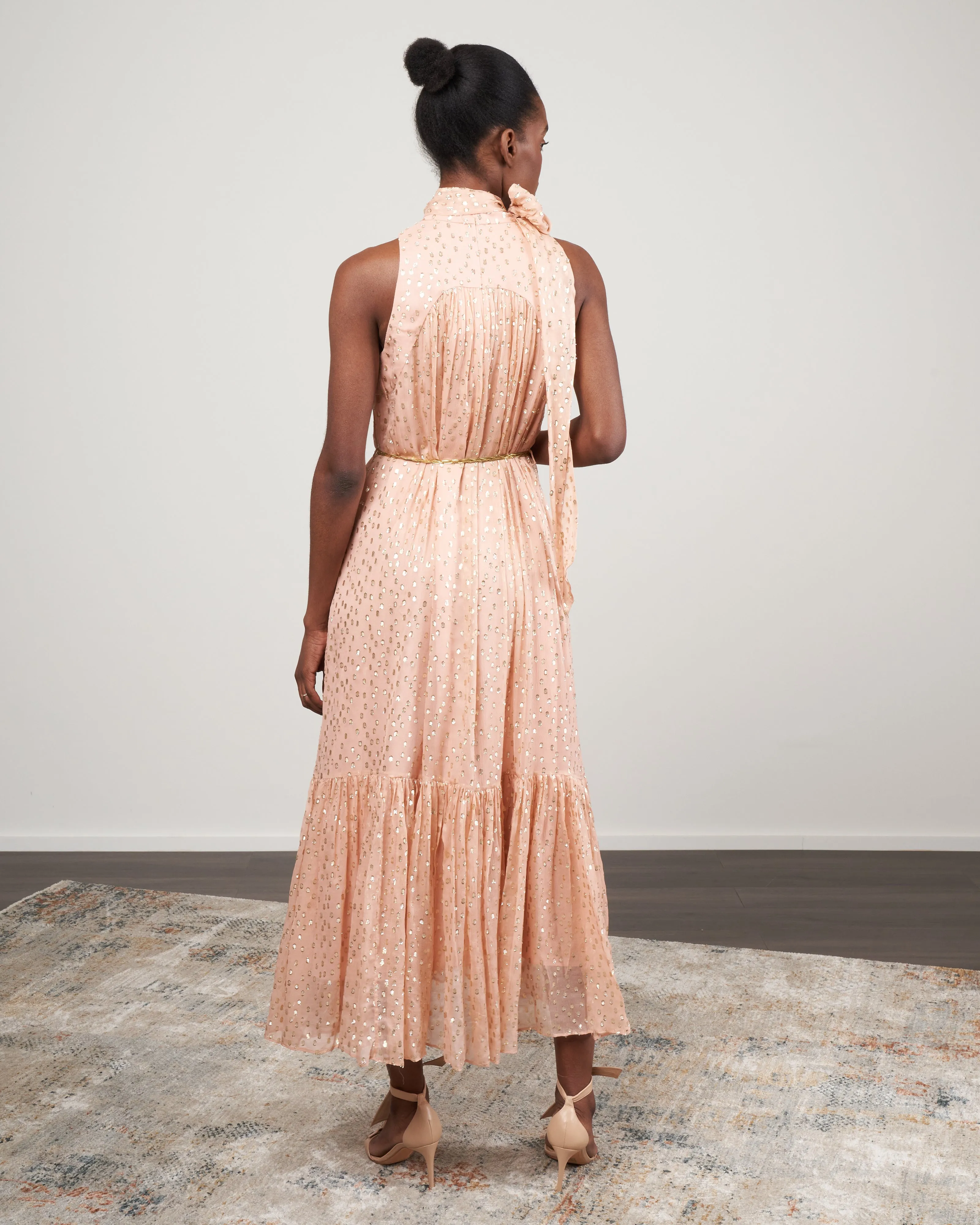 sleeveless tie neck dress - blush