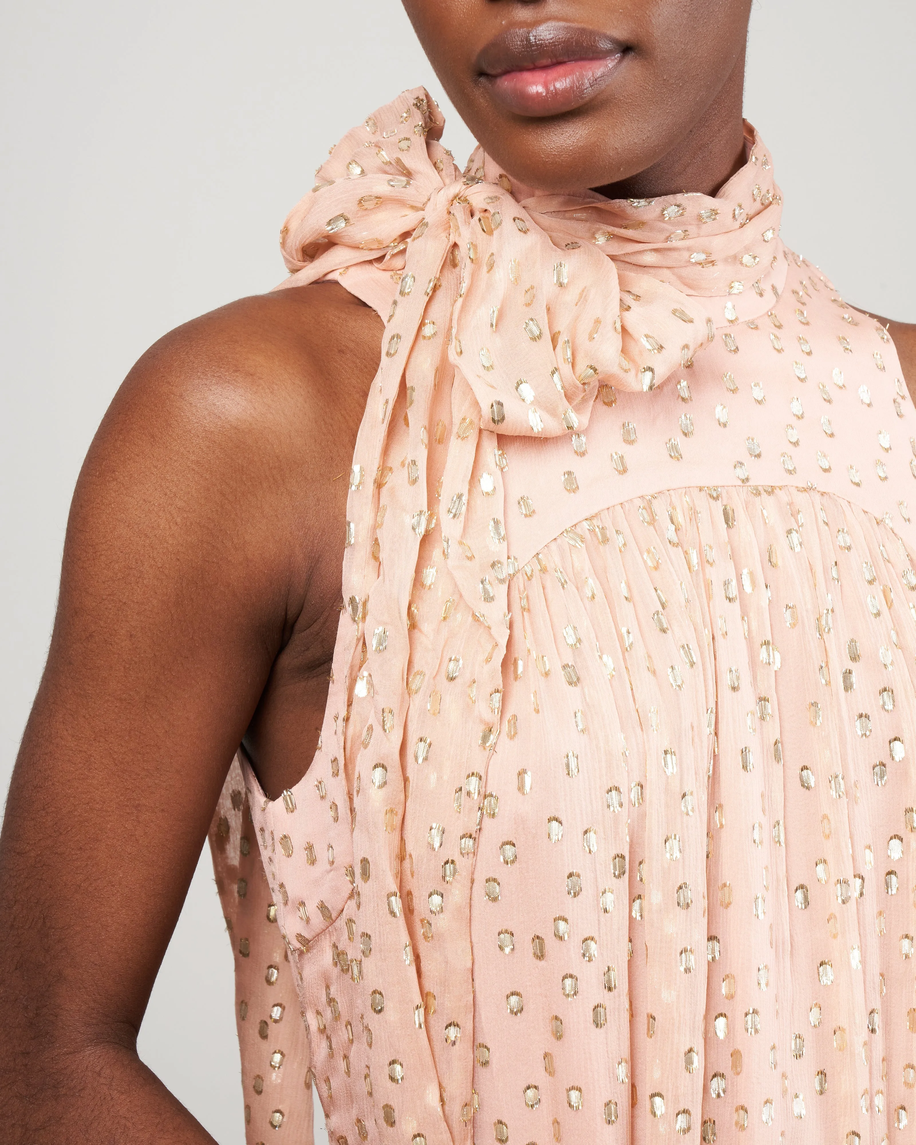 sleeveless tie neck dress - blush