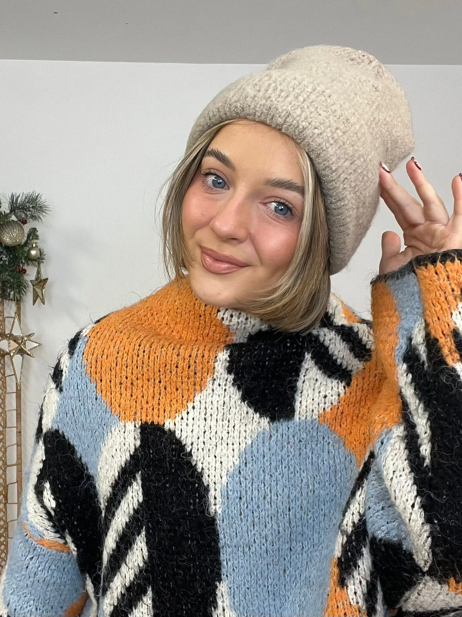 Soft Boucle Wool Knitted Beanie Hat - Beige