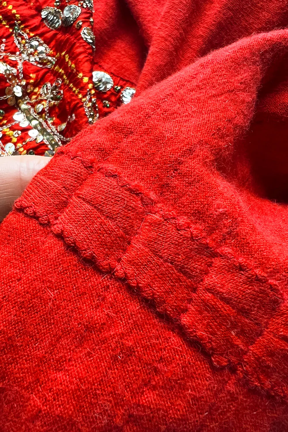 Spectacular 1970s Louis Feraud Haute Couture Orange Red Caftan Sequin Dress