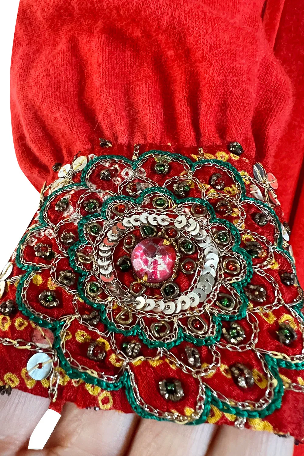 Spectacular 1970s Louis Feraud Haute Couture Orange Red Caftan Sequin Dress