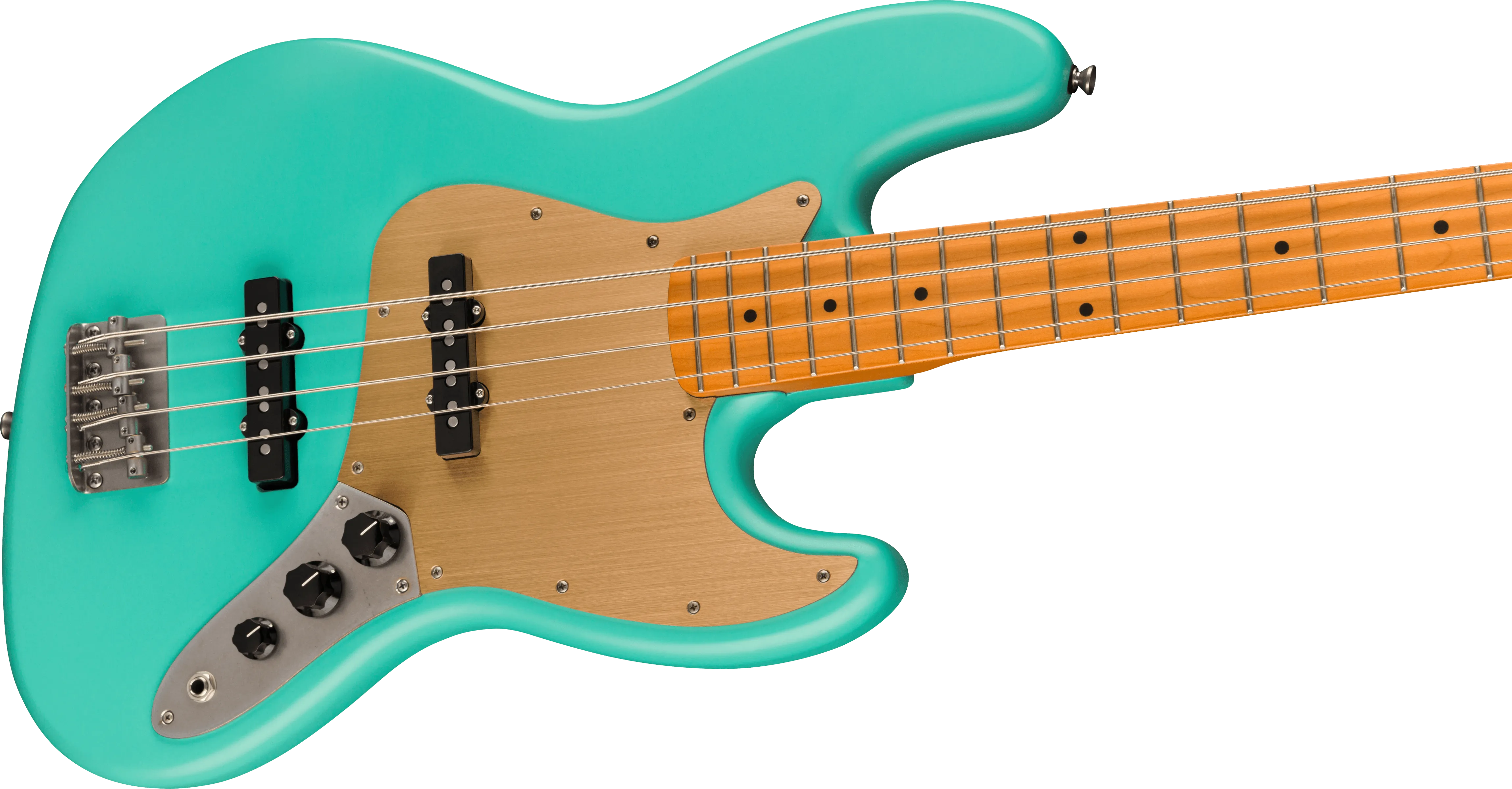 Squier 40th Anniversary Jazz Bass®, Vintage Edition, Maple Fingerboard, Gold Anodized Pickguard, Satin Sea Foam Green