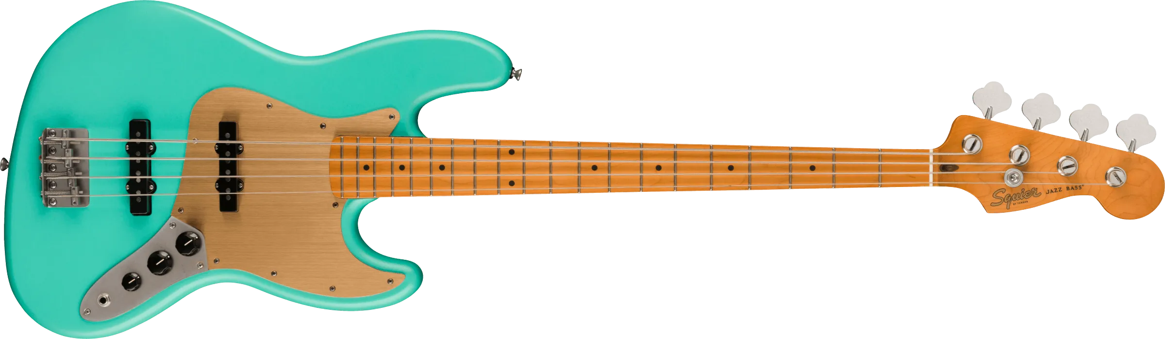 Squier 40th Anniversary Jazz Bass®, Vintage Edition, Maple Fingerboard, Gold Anodized Pickguard, Satin Sea Foam Green