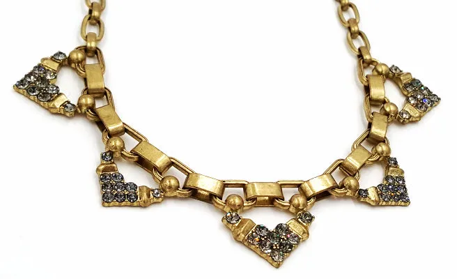 Stella Dot Necklace Grey Rhinestone Accents Brushed Gold Tone Chunky Links